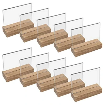 Immagine di HMF 46941 Espositore da Tavolo in Acrilico con Base Legno 10 Pezzi DIN A6 Orizzontale Trasparente