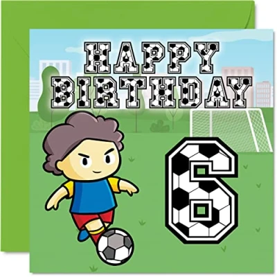 Immagine di biglietto di auguri per 6 compleanno ragazzo tifoso calcio bambino anni, 145 mm x mm, figlio, fratello, nipote, cugino,