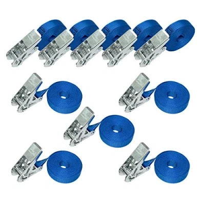 Immagine di Amazon Basics Cinghie di fissaggio con cricchetto, lunghezza 6 m, larghezza 25 mm, capacità carico 800 kg, conformi a DIN EN 12195 2, confezione da 10, Blu
