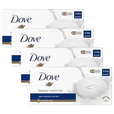 Immagine di Dove Original Beauty Cream Bar 3 in 1 deterge, idrata e nutre Sapone da bagno senza solfati per una pelle morbida liscia, adatto l&#039;uso quotidiano 6x90 g, confezione 4