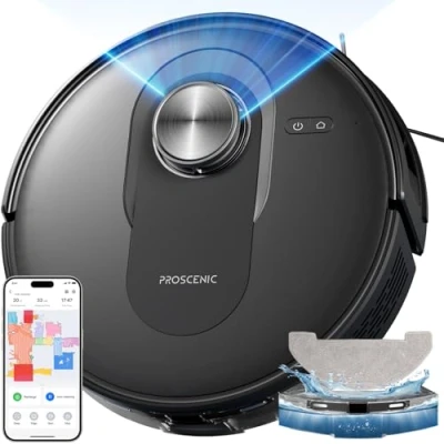 Immagine di Proscenic Q8 Update Robot Aspirapolvere Lavapavimenti con Mappatura, Pavimenti 6000Pa 200min, LiDAR Intelligente, Controllo APP/Alexa/WiFi/Siri/IFTTT, Ideale per Pulizia Domestica/Peli Animali