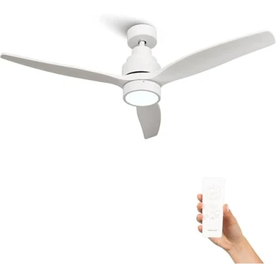 Immagine di Mellerware ventilatore da soffitto con telecomando Brizy! Bright Potenza 45 W Ultra silenzioso 3 pale Diametro 132 cm 6 velocità Timer + LED integrato Bianco