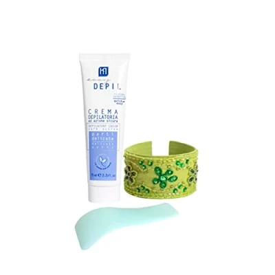 Immagine di Easy Depil KIT CREMA DEPILATORIA Parti DELICATE (Ascelle, Inguine, intime) da 75 ml + BRACCIALE ARABESQUE. Unisex, Rapida, facile usare, efficace, sicura. Con Proteine Vegetali Addolcenti.