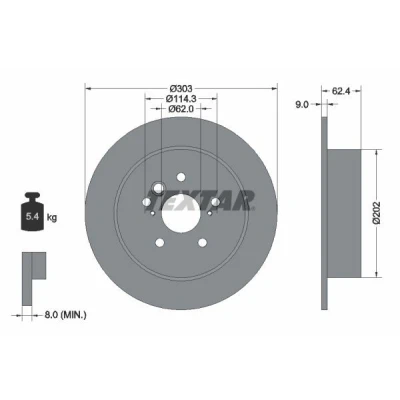 Immagine di TEXTAR 92144100 Disco freno 303 9 05/08 114,3 pieno senza bullone fissaggio ruota, mozzo portaruota TOYOTA: RAV4 II SUV, DR: DR 5 SUV