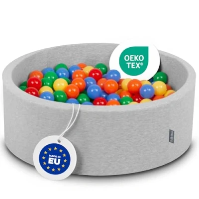 Immagine di KiddyMoon 90X30cm/300 Palline Piscina di Colorate ∅7Cm per Bambini Quarto Angolare in EU, Grigio Ch:Giallo/Verde/Blu/Rosso/Arancione