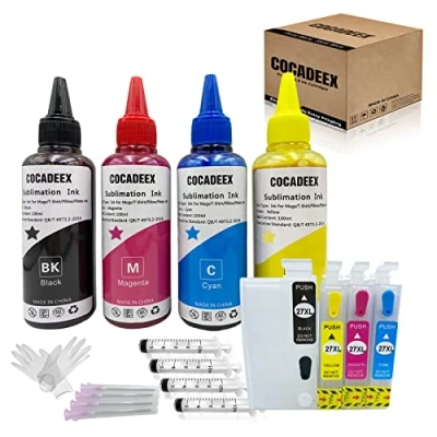 Immagine di Cocadeex Kit di ricarica per inchiostro a sublimazione 27XL, compatibile con stampanti WF 7110, 7610, 7620, 7720, 7715, 7710, 7210, tazze, cuscini, piatti, ecc.