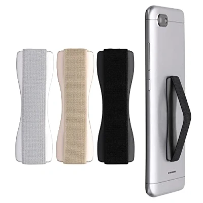 Immagine di kwmobile Supporto Dita Cellulare Set 3X Fasce Elastiche Sostegno Antiscivolo Antiurto Telefonino Universale Finger Holder Phone Nero/Oro/Argento