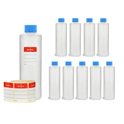 Immagine di Octopus 10 x 250 ml Bottiglie in plastica, plastica HDPE con Tappi a Vite Blu, vuote coperchi Rotonde Etichette compilabili Incluse