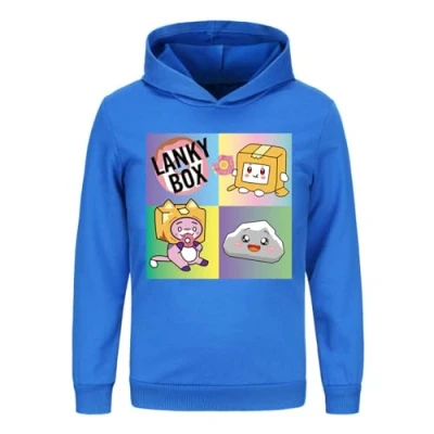 Immagine di LANKYBOX felpa con cappuccio per bambini in cotone stampa Foxy e Boxy Pullover Abiti grafici, Blu, 9 10 Years