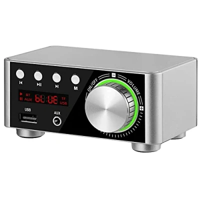 Immagine di Adeept Mini Bluetoth 5.0 amplificatore di potenza Hi Fi stereo classe D TPA3116 digitale 50 W x 2 altoparlanti casa audio auto marine lettore musicale TF USB AUX IN (argento)