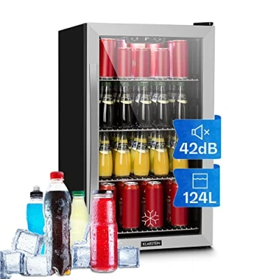 Immagine di KLARSTEIN Mini Frigo da Camera per Birra, Portatile Camera, Piccolo Ufficio, Ufficio con Porta in Vetro, Bar Ripiani Rimovibili, 0 10C, 124L