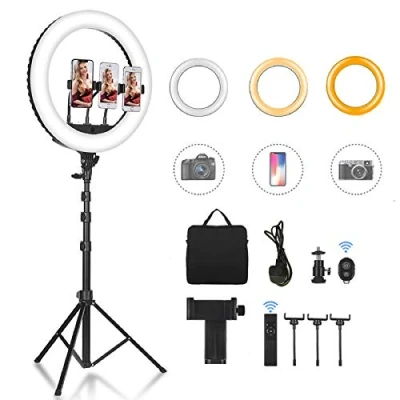 Immagine di CXYP LED Anello di Luce, 18&#039;&#039; 6000K Ring Light con Telecomando Bluetooth per Smartphone,Foto,Youtube,Lampada Anulare Regolabile 3 Modalita` Illuminazione e 10 Livelli Luminosità