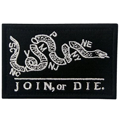 Immagine di Join Or Die Tattico Emblema Morale Applique con Fissaggio Chiusura a uncino e asola Ricamata Toppa, Nero