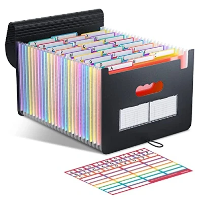 Immagine di ThinkTex Cartella Portadocumenti A4 con Coperchio, Cartelle Per Archiviare Documenti 26 Tasche, Raccoglitori Soffietto Espandibile Faldoni, Plastica Multicolore