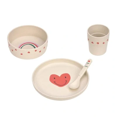 Immagine di LÄSSIG Set di stoviglie per bambini, piatto ciotola tazza cucchiaio, senza BPA/Dish PP/Cellulose Happy Rascals Heart lavender