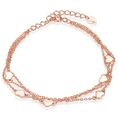Immagine di Infinite U Bracciale Donna Classico a Cuori Multifilo in Argento Sterling 925 Charm Regolabile con Catena Maglia Braccialetto Colore: Oro Rosa