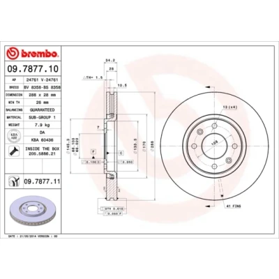 Immagine di BREMBO COATED DISC LINE 09.7877.11 Disco freno 288 28 4 ventilazione interna rivestito con bulloni/viti CITROËN: C5 II Hatchback, Station Wagon
