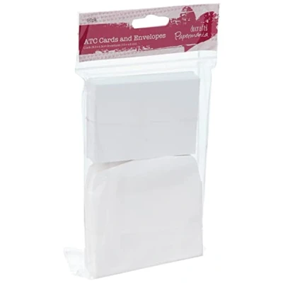 Immagine di Papermania ATC Cartoncini e Buste, Confezione da 50, Colore Bianco