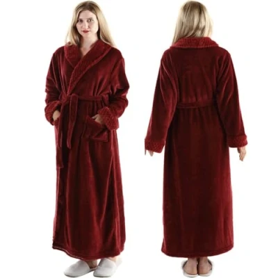 Immagine di Oksun Accappatoio da donna a tutta lunghezza vestaglia plus size pile inverno caldo accappatoio, Rosso vinaccia, Large