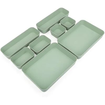 Immagine di Belle Vous 8 Pezzi Set Cassettini Organizer Verdi Cassetti di Plastica per Organizzare in Bagno, Ufficio, Camera da Letto o Cucina Separatori Trucco e Gioielli