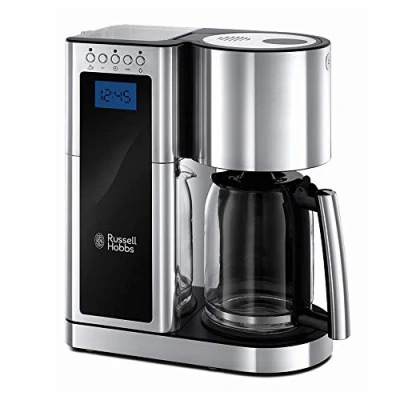 Immagine di Russell Hobbs Macchina Caffè Americano Timer Digitale, Con Filtro per Estrazione e Aroma Ottimali Max 10 tazze; Caraffa in Vetro da 1.25 L; Piastra riscaldante; 1600 W, Elegance 23370 56