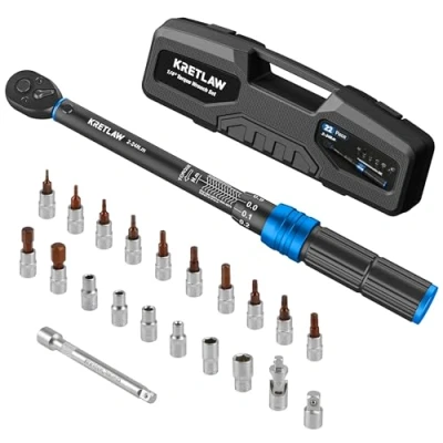 Immagine di KRETLAW Set di Chiavi Dinamometriche da 22 Pezzi 1/4&quot;, Chiave Dinamometrica a Scatto Reversibile 2 24 Nm, con 72 Denti e Precisione ±3%, Estensioni, Bussole