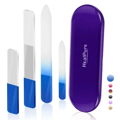 Immagine di lima per unghie in vetro, 4 lime cristallo e nano, set di qualità premium con custodia, strumento manicure professionale, naturali, regalo donne ragazze