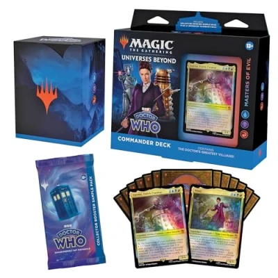 Immagine di Magic: The Gathering Mazzo Commander di Doctor Who: Masters of Evil (mazzo da 100 carte, Collector Booster Sample Pack 2 carte e accessori) (Versione Inglese)