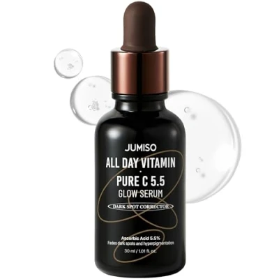 Immagine di Jumiso All Day Vitamin Pure C 5.5 Glow Serum, L Ascorbinsäure, Ferulasäure, Tocopherol, Alpha Arbutin, Serum für dunkle Flecken, Mattheit, feine Linien, parfümfrei, ohne Parabene, 30 ml