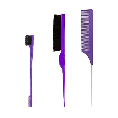 Immagine di Set di Spazzola Capelli, 3 pezzi Pettini per Styling i Bordi dei Pettine a Coda Topo, Doppia Faccia