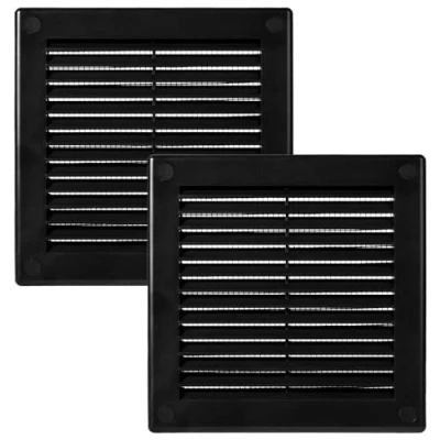Immagine di Vent Systems 250 x mm, 2 pezzi, copertura di ventilazione nera, prese d&#039;aria piatte, quadrate, protezione dagli insetti, integrate HVAC per bagno, ufficio domestico