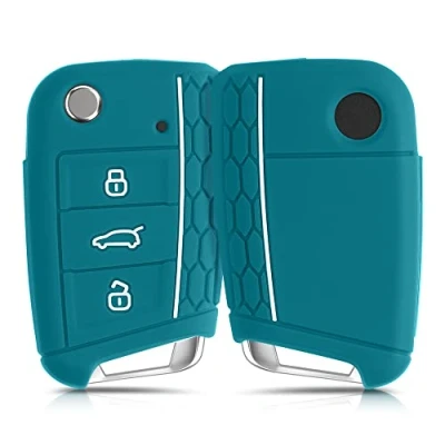 Immagine di kwmobile Custodia Coprichiave Compatibile con VW Golf 7 MK7 3 tasti Cover Copri Telecomando Chiave Auto Chiavi Macchina petrolio/bianco