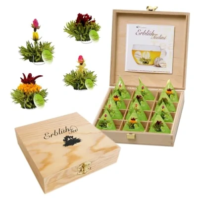 Immagine di Creano Fiori di Tè Tèlini in un Formato Tazza Set regalo una Scatola da legno 12 fior 4 Tipi diversi verde