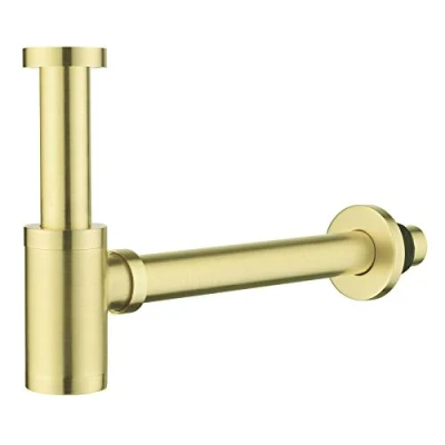 Immagine di Keymark Sifone universale in ottone per lavabo e lavandino, 1 1/4 x 32 mm, con scarico su misura, antiodore, rotondo, colore. oro spazzolato