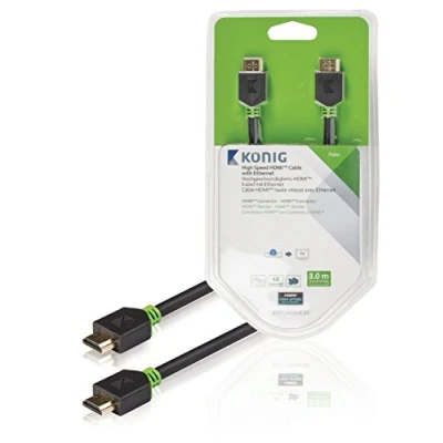 Immagine di König knv34000e30 cavo HDMI ad alta velocità con Ethernet, 3 m, colore: grigio