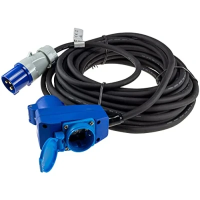 Immagine di Cavo di prolunga CEE, 15 m, IP44, con coperchio protezione, 230 V, H07RNF, 3G2,5, per roulotte, campeggio, caravan, camper