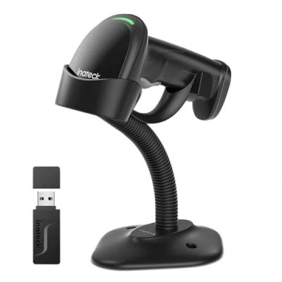 Immagine di Inateck 2D Lettore Barcode Wireless con Supporto Intelligente, Codice a Barre Bluetooth, Scanner App e SDK, Pistola Batteria da 2600mAh, BCST 35, Scuro