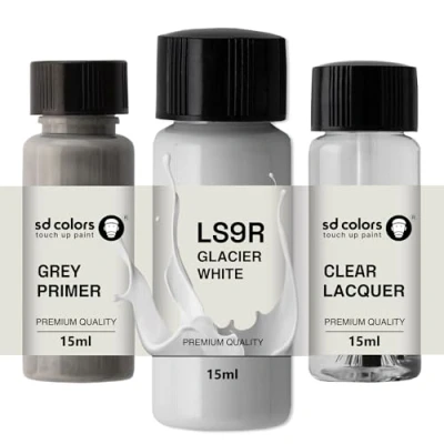 Immagine di SD COLORS GLACIER WHITE LS9R 2Y S9R Nuovo kit di riparazione penna per ritocchi 15 ML pennello graffio chip codice colore bianco lucido (pittura+primer + laccetto)