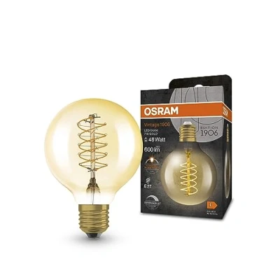 Immagine di OSRAM Lampada a LED Vintage 1906 tinta dorata, 7W, 600 libbre, forma sfera presa da 80 mm di diametro e E27, bianca calda, filamento spirale, dimmerabile, fino 15.000 ore durata della vita