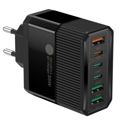 Immagine di Caricatore USB C Rapido 55W 6 Porte Presa 25W Multipla PD QC3.0 Carica Cellulare, Spina Alimentatore Caricabatterie Samsun S22 S23 S24 iPhon 15 14 13, Spinotto Muro Adattatore