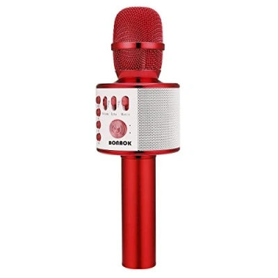 Immagine di BONAOK Microfono Karaoke, Wireless 3 in 1, per Bambini, Portatile, Casa, Compatibile con Dispositivi Android Bluetooth (Rossa)