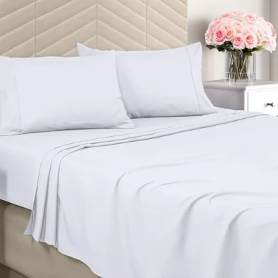 Immagine di Utopia Bedding Set di lenzuola per letto queen size, in microfibra spazzolata, morbide, lussuose con lenzuolo angoli, piatto e 2 federe, size tasca