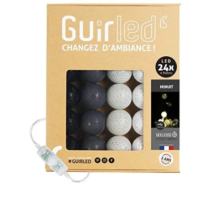 Immagine di GuirLED Guirlanda luminoso a LED per batuffoli di cotone USB Luce notturna bambini 2h Alimentatore doppio 2A incluso 3 intensità 24 sfere 2,4m Mezzanotte
