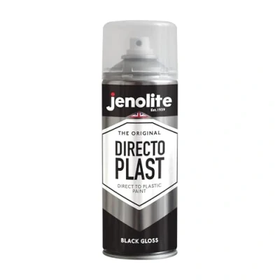 Immagine di JENOLITE Directoplast Vernice lucida NERO 400ml spray multisuperficie Per tutti i tipi di plastica Nessun primer richiesto RAL9005