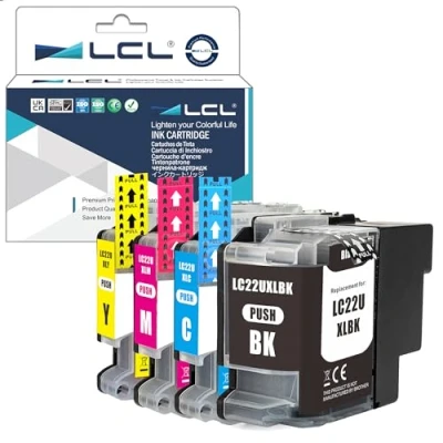 Immagine di LCL Cartucce d&#039;inchiostro LC22UXL LC 22UXL LC22U 22U LC20E 22UBK 22UC 22UM 22UY XL Compatibile con Brother MFC J775DW DCP J785DW J985DW (4 Pack Nero Ciano Magenta Giallo)