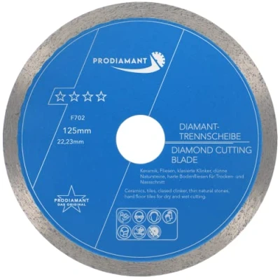 Immagine di PRODIAMANT Disco da taglio diamantato Tile Professional 125 mm x 22,23 F702 ProRim no break out su piastrelle smaltate gres porcellanato ceramica e pietra naturale