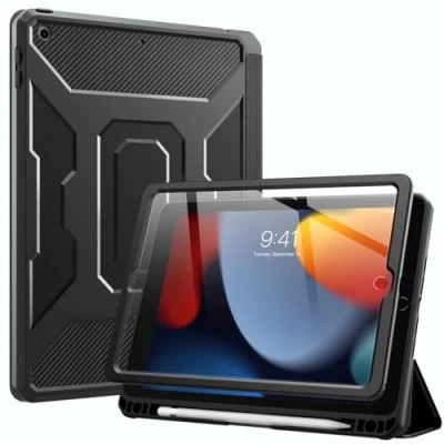 Immagine di MoKo Custodia Protettiva Compatibile con iPad 9th Gen 2021/ 8th/7th 2020/2019, Cover per Tablet Sostegno, Scomparto Porta Penna Stilo, Auto Avvio e Arresto, Nero