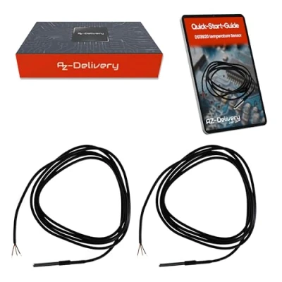 Immagine di AZDelivery 2 x DS18B20 m cavo digitale sensore di temperatura in acciaio inox, impermeabile compatibile con Arduino e Raspberry Pi incluso book