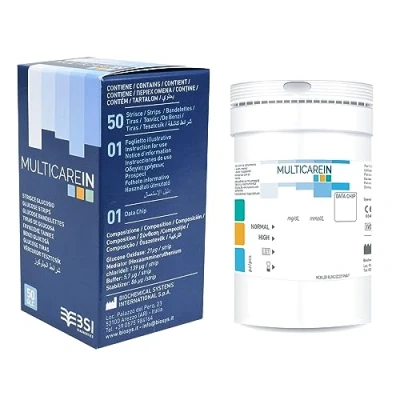 Immagine di Multicare in Stisce Glucosio, Test Glicemia, per Lettore In, Biosensore con 1 Chip, 25 Strisce Barattolo e Astuccio