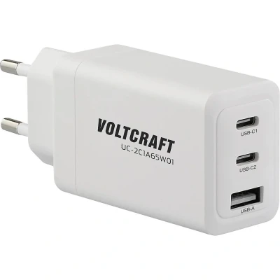 Immagine di VOLTCRAFT UC 2C1A65W01 Caricatore USB 65 W Presa di corrente, Ambiente interno Corrente uscita max. 3.25 A C®, Num. uscite: 3 x GaN